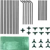 A collection of parts for a small greenhouse, including poles, connectors, and a green cover. Produktbild-Vorschau