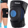 A person's leg wearing a knee brace, with a close-up of the knee brace next to it. Produktbild-Vorschau
