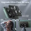 A collage of images showcasing a phone case with a camera lens protector, a woman, and a close-up of the phone's camera. Produktbild-Vorschau