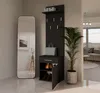 A hallway or entryway with a tall mirror, a dark wood hall tree with a shoe cabinet, and a potted plant. Produktbild-Vorschau