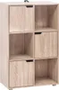 A light brown wooden storage unit with six compartments, three of which have doors. Produktbild-Vorschau