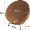 A diagram showing the dimensions of a rusty-looking fire pit. Produktbild-Vorschau