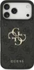 A close-up view of a black phone case with a repeating Guess logo pattern and a large gold Guess logo in the center. Náhled obrázku produktu