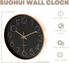 A wall clock with marketing text and feature icons. Produktbild-Vorschau