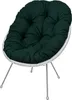 A dark green cushion on a white wicker chair with silver legs, isolated on a white background. Náhled obrázku produktu