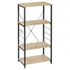 A four-tiered shelf unit with a wood grain finish and black metal frame, shown against a white background. Náhľad obrázku produktu