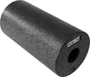 A black foam roller with a logo on the side, isolated on a white background. Produktbild-Vorschau