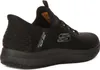 A black Skechers shoe shown from the side. Voir les images du produit