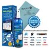 A product shot of screen cleaner and a microfiber cloth, with various brand logos and certifications. Produktbild-Vorschau