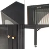 A collage of four close-up images of a black sideboard with gold handles and fluted glass doors. Podgląd zdjęcia produktu