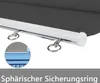 A close-up view of a white roller blind mechanism with metal rings attached, and a magnified inset showing a ruler and some fine threads. Náhled obrázku produktu