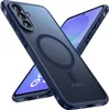 A dark blue phone case with a magnetic ring is shown diagonally, with a phone screen visible underneath. Anteprima dell’immagine prodotto