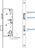 Technical drawing of a lock mechanism and its components, with dimensions and labels. Produktbild-Vorschau