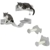 A set of four grey cat climbing wall accessories, including shelves, a ladder, and scratching posts, with two cats present on some of the accessories. Podgląd zdjęcia produktu