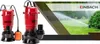 Two red submersible pumps are shown in the foreground, with a background image of a sprinkler watering a lawn and bushes. The brand name 'EINBACH' is visible. Anteprima dell’immagine prodotto