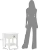 A white nightstand with dimensions indicated, next to a silhouette of a person for scale. Náhled obrázku produktu
