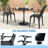 An outdoor patio set with two chairs and a table, with close-up shots of chair features below. Podgląd zdjęcia produktu