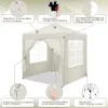 A diagram showing the features of a beige pop-up gazebo. Produktbild-Vorschau