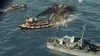 A naval battle scene with ships firing and exploding. Náhled obrázku produktu