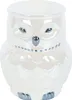 A white iridescent owl-shaped oil burner. Voir les images du produit