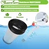 A vacuum cleaner filter is shown submerged in water, with cleaning accessories and text overlays describing its features and maintenance. Produktbild-Vorschau
