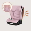 A pink car seat with features highlighted by diagrams. Náhled obrázku produktu