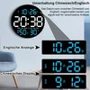 A digital clock displaying time, date, temperature, and humidity, with examples of English and Chinese displays. Produktbild-Vorschau
