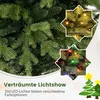 Close-up of a green artificial Christmas tree with various colored LED lights, with inset images showing warm white and multi-colored light options. Náhled obrázku produktu