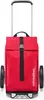 A red reisenthel shopping trolley with black wheels and handle. Voir les images du produit
