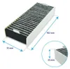 A product shot of a cabin air filter with dimensions indicated. Produktbild-Vorschau