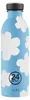 A blue water bottle with white cloud patterns and a black cap. Produktbild-Vorschau