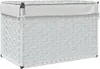 A white woven laundry basket with a lid and ties. Voir les images du produit