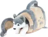 A plush husky dog toy peeking out of a plush dog house. Produktbild-Vorschau