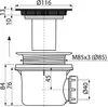 A technical drawing with dimensions of a drain assembly. Anteprima dell’immagine prodotto