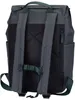 The back view of a dark gray backpack with green accents. Produktbild-Vorschau