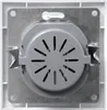 The back of a white electrical outlet with a gray component in the center, showing mounting brackets and ventilation slots. Produktbild-Vorschau