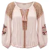 Miss June Dames blouse Russlla lange mouw, crinkle viscose met spiegeltjes – kleur perzik, productfoto op witte achtergrond, AI-gegenereerde afbeelding