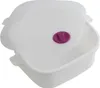 A white square microwave-safe container with a clear lid and a purple vent. Produktbild-Vorschau