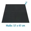A dark grey square material with scissors cutting off a corner is shown against a white background. Text indicating dimensions is present below the material. Produktbild-Vorschau