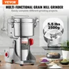 A VEVOR multi-functional grain mill grinder is shown on a countertop with various ground ingredients in small bowls. Voir les images du produit
