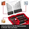 A red and clear plastic case containing a set of drill bits and screwdriver bits. Voir les images du produit