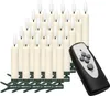 A set of 25 cream-colored LED candles with green clips and a black remote control, arranged in a tiered formation against a white background. Produktbild-Vorschau