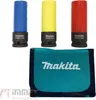 Three colored socket wrenches and a teal fabric pouch with the Makita logo. Náhľad obrázku produktu