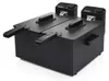 A black double deep fryer is shown against a white background. Produktbild-Vorschau