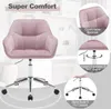A pink office chair with various feature callouts. Produktbild-Vorschau