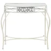 A white metal console table with a mirrored top and a decorative drawer. Produktbild-Vorschau