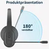 A headset with a microphone is shown with an arc indicating its 180-degree adjustability. Produktbild-Vorschau