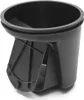 A black plastic drain fitting with a circular opening at the top and a square opening at the bottom, supported by internal bracing. Voir les images du produit
