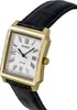 A close-up studio shot of a gold-colored Casio watch with a white face and a black leather strap. Produktbild-Vorschau