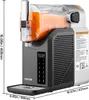 A VEVOR slush machine filled with orange liquid is shown against a white background, with dimensions indicated. Produktbild-Vorschau